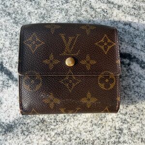 Authentic Louis Vuitton Brown Monogram Compact Wallet w/ Gold-Tone Snap Preloved